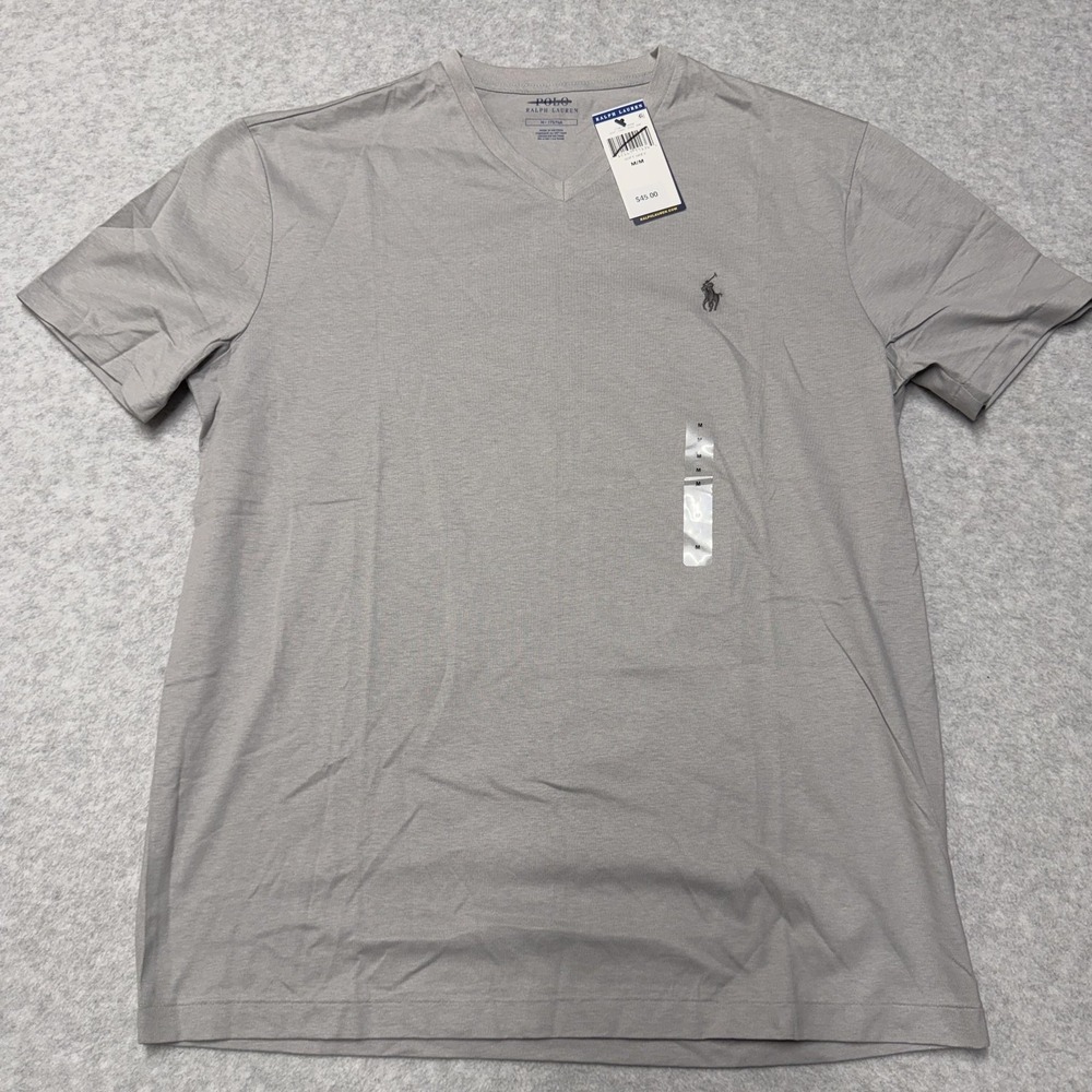 Polo Ralph Lauren Shirt Mens Medium Soft Gray V-Neck Cotton Tagless Tee Jersey